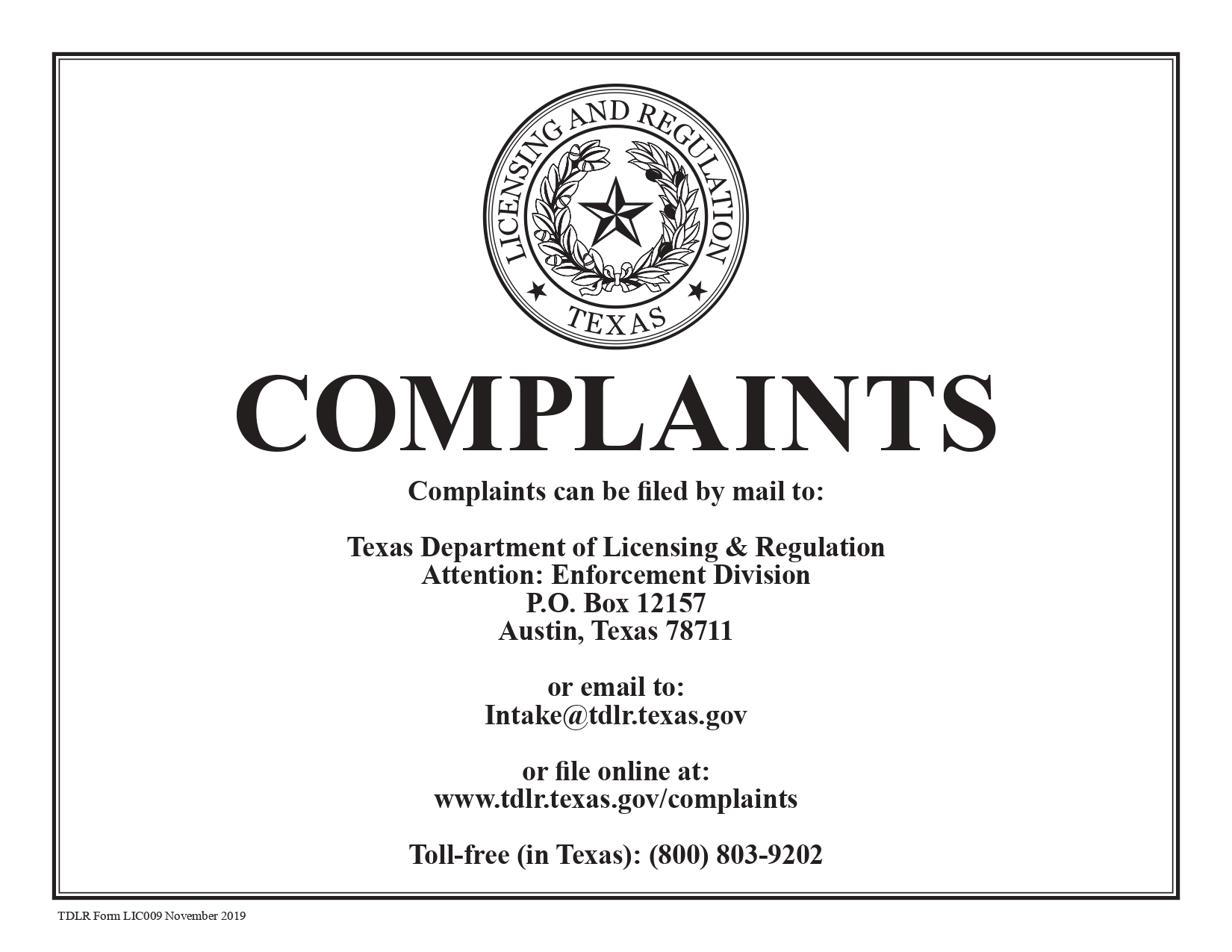 Complaint Sign TDL