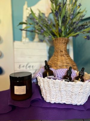 basket of lavender and facial oil